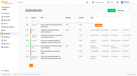 Web App, Submittals